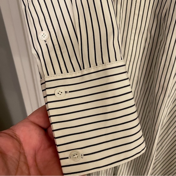 STAUD Lorenza Ivory Micro Stripe Shirt Midi Dress Button Front Size Small - Picture 9 of 15